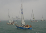 Appalling weather in Hong Kong Harbour. Class boats waiting for the start of the second race. Spring Regatta 2006