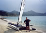 Simon with the Hobie 17 off Lamma Island. 1998