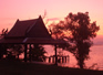 This is what a gazebo looks like at sunset. 