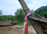 The bow of a long tail boat. 